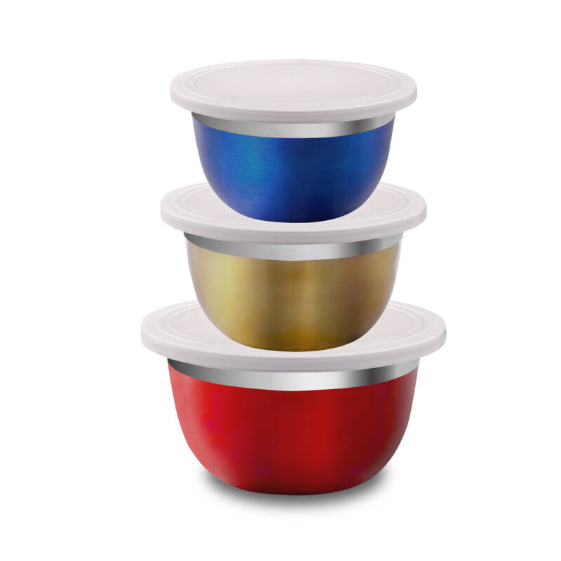STAINLESS STEEL BOWLS IN COLOURS WITH LID S/3