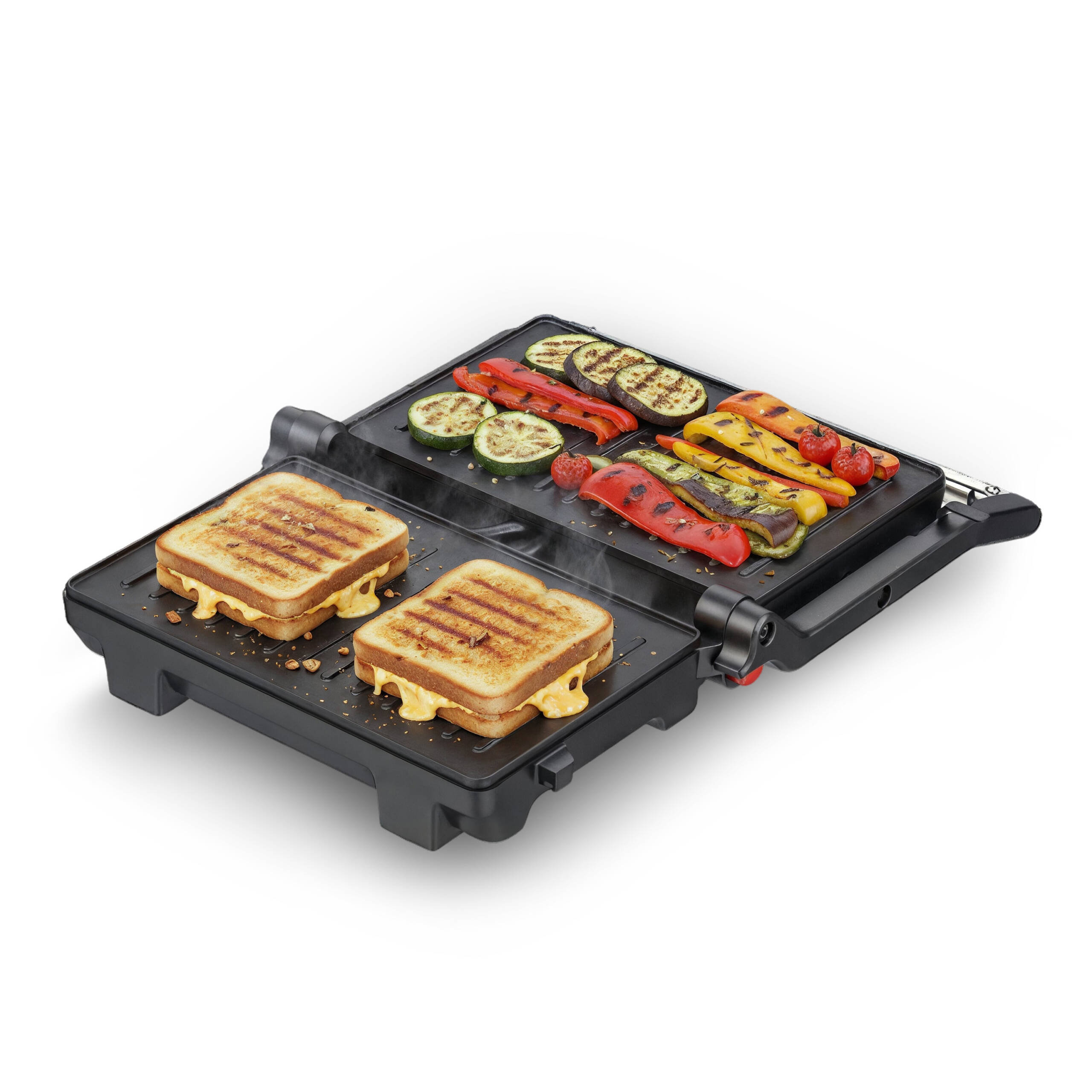 PLANCHA GRILL & SANDWICHERA PANINI PRESS - 2 REBANADAS - PLACA GRILL-180º APERTURA -1000W - Imagen 4