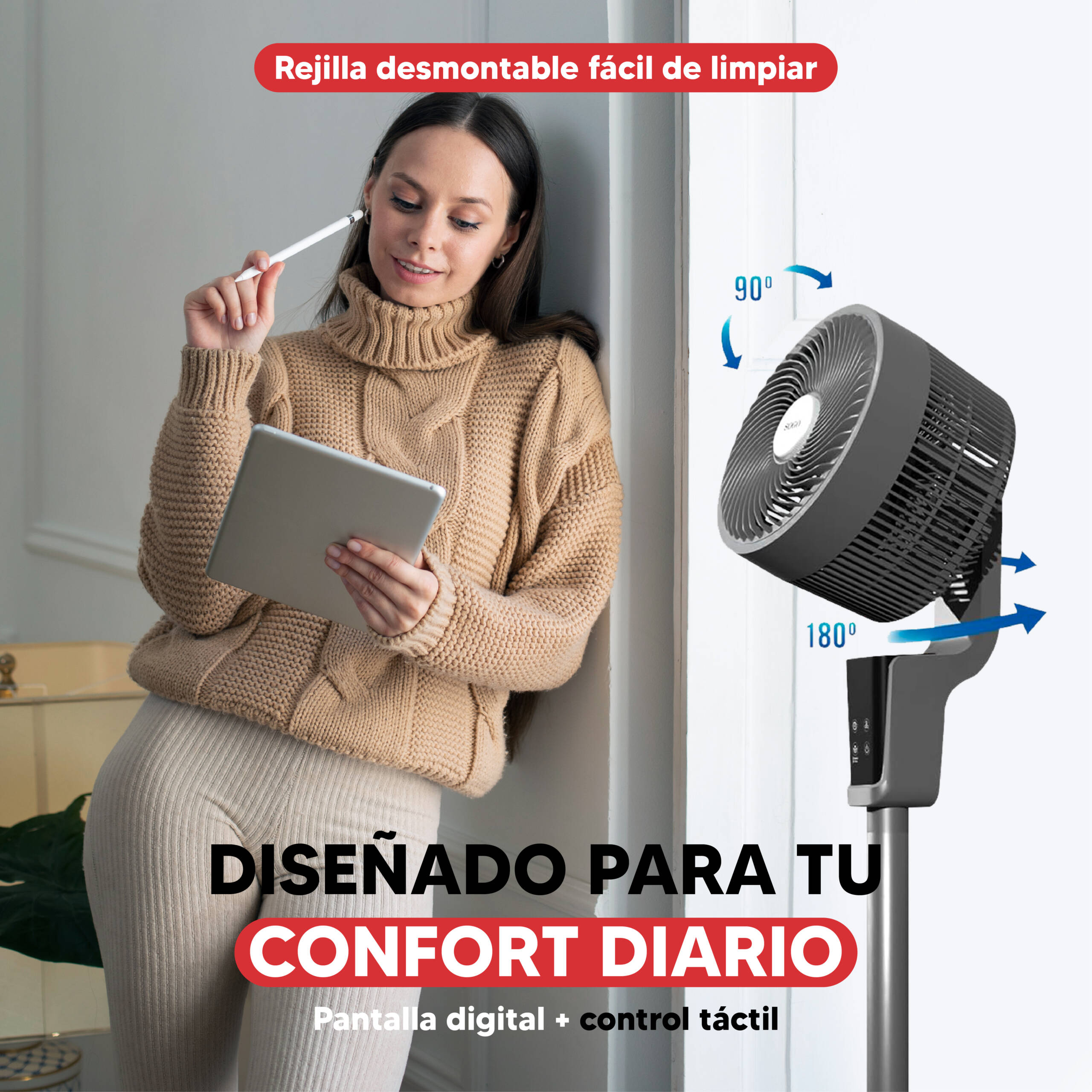 SOGO VENTILADOR 5 ASPAS BASE RDO. CON MANDO 12" (30)CM 60W - Imagen 13